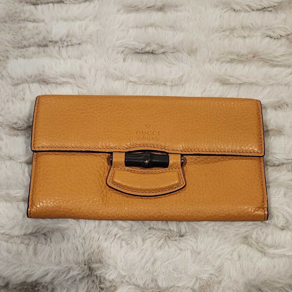 Gucci Orange Long Wallet With Bamboo Accent